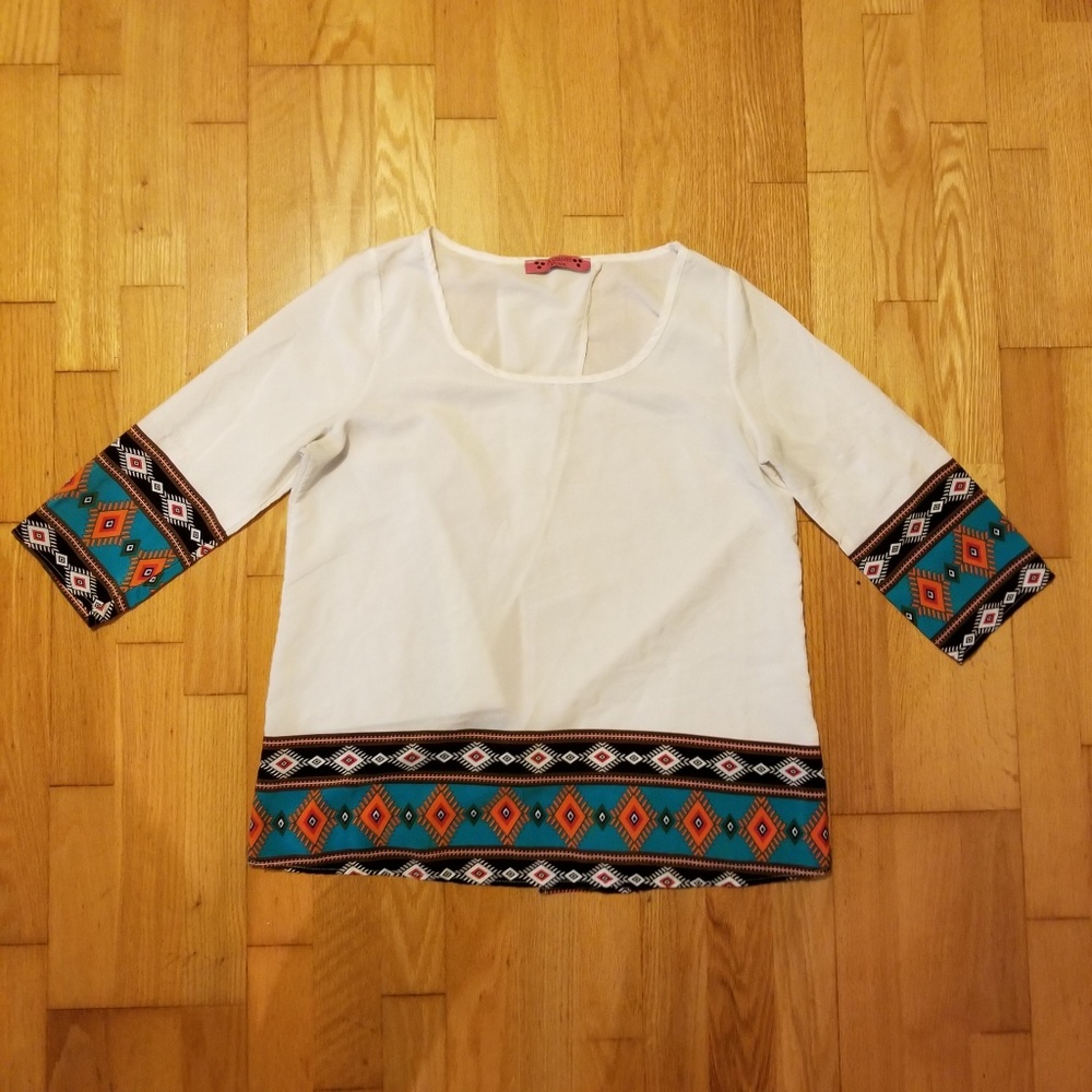 Almost Pink Tribal Weave Open Back Shirt